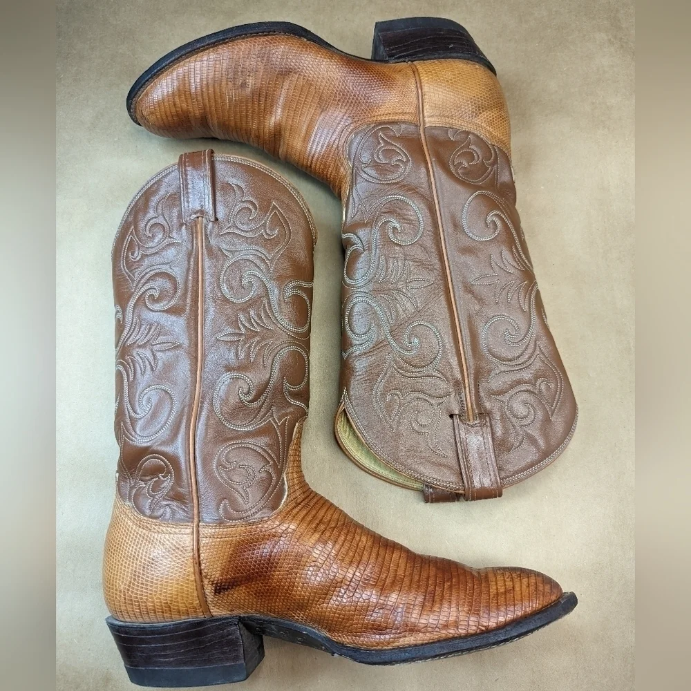 Tony Lama boots Black Label women's size 9.5B Exotic Genuine Brown Teju Lizard C